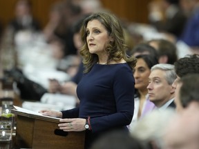 Deputy Prime Minister and Minister of Finance Chrystia Freeland presents the federal budget in the House of Commons in Ottawa.