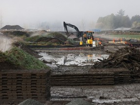 Trans Mountain pipeline construction in Abbotsford, B.C., on November 29, 2023.