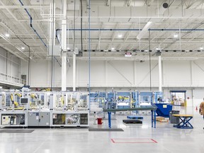 Part of the assembly floor at Lion Electric Company's lithium-ion battery manufacturing facility is shown in Mirabel, Que., Thursday, Sept. 14, 2023.