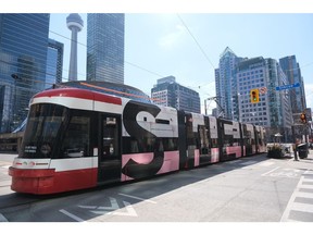 Streetcar wrapped with visuals from SHEIN's Spring/Summer 2024 collections