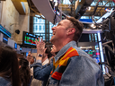 Levi Strauss & Co.  employees cheer as their chief executive  rings the opening bell on the floor of the New York Stock Exchange during a Levi's listing event on April 5, 2024, in New York City. The number of available share on global equity markets continues to shrink this year.