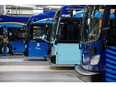 Electric-powered buses sit parked at the New Flyer Industries Ltd. manufacturing facility in St. Cloud, Minnesota.