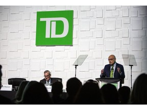 Toronto-Dominion Bank CEO Bharat Masrani at the company's annual general meeting in Toronto on April 18.