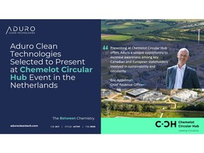 Aduro pleased to announce its participation in the upcoming Chemelot Circular Hub event on May 15, 2024, at the Brightlands Chemelot Campus in Geleen, Netherlands