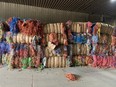 Twine that farmers bring to collection sites in bags is baled and sent to processors in bales, ready for recycling.
