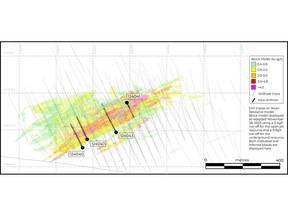 Figure 1. Plan Map Showing the Location of New Drillholes in Ikkari in the Context of November 2023 Mineral Resource Estimate Block Model