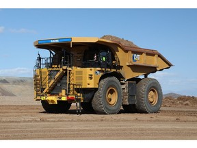 A Caterpillar battery-electric haul truck that BHP will use in the trial.