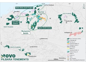 Novo Pilbara tenure showing main projects and significant prospect.