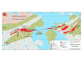 Geological Map showing Mineralization Zones. The Mineral Resources incorporate West, Central and East Zones.