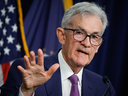  Federal Reserve chair Jerome Powell speaks at a press conference after central bank officials announced interest rates would remain unchanged, May 1, 2024, in Washington, D.C.