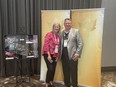 April 10, 2024 - Dallas, Texas - Christine Yardley, President, Print Panther Direct accepts her Best of Show award from Jeff Peterson, Executive Director, Foil & Specialty Effects Association (FSEA) as part of its 31st Annual Gold Leaf Awards.