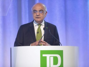 Toronto-Dominion Bank chief executive Bharat Masrani during the bank's annual general meeting in Toronto, 2018.