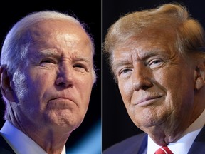 United States President Joe Biden, left, and Republican presidential candidate and former president Donald Trump, right.