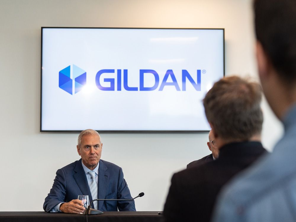 Gildan Activewear Inc. chief executive Glenn Chamandy speaks to the media following their annual meeting in Montreal.