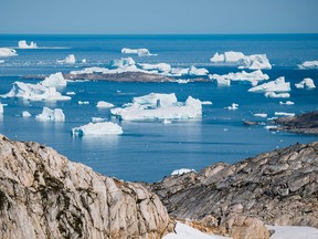 Icebergs float along the eastern cost of Greenland.