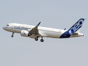 FILE - The new Airbus A320neo takes off for its first test flight at Toulouse-Blagnac airport, southwestern France, Thursday, Sept. 25, 2014. Saudi Arabia's national airline said Monday, May 20, 2024, that it ordered more than 100 new Airbus jets, a reflection of the kingdom's ambitious drive to lure more tourists.