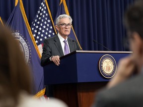 FILE - Federal Reserve Board Chairman Jerome Powell speaks during a news conference at the Federal Reserve in Washington on March 20, 2024. The Federal Reserve will conclude its two-day monetary policy meeting on Wednesday, May 1, 2024.  Most analysts expect that the central bank will leave its benchmark interest rate unchanged for the sixth consecutive day.