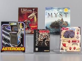 This photo provided by The Strong National Museum of Play in Rochester, N.Y., shows the 2024 inductees into the World Video Game Hall of Fame, located at the museum. Asteroids, Myst, Resident Evil, SimCity and Ultima were inducted, Thursday, May 9, 2024, in recognition of their influence on pop culture and the video game industry.