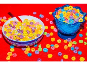 Canadian Froot Loops, left, have a duller color palette than the American version.  Photographer: Lucia Buricelli/Bloomberg