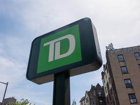 A sign is posted outside a TD bank in Brooklyn on June 04, 2024 in New York City.