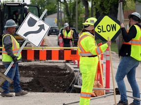 Construction work on Saskatchewan Avenue in Winnipeg on Mon., May 27, 2024.