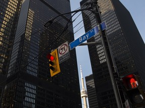 Bay Street in Canada's financial district is shown in Toronto on March 18, 2020.