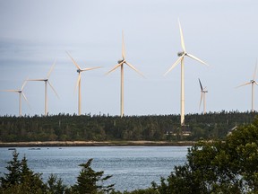 The West Pubnico Point Wind Farm is seen in Lower West Pubnico, N.S. on Monday, Aug. 9, 2021.