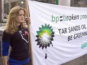 A handful of Greenpeace protestors show up at BP's Calgary headquarters on April 15, 2010.