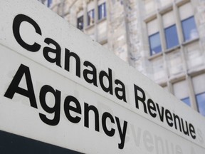 A sign outside the Canada Revenue Agency is seen on May 10, 2021 in Ottawa.