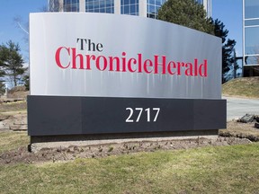 The Chronicle Herald sign is seen in Halifax on April 13, 2017.