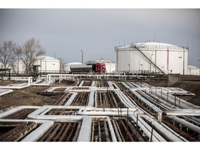 Oil storage tanks in the Duna oil refinery, operated by MOL Hungarian Oil & Gas Plc, in Szazhalombatta, Hungary, on Wednesday, February 13, 2019.
