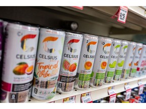 Celsius energy drinks at a store in Pinole, California, US, on Monday, March 11, 2024. Investors making bearish wagers against Celsius Holdings Inc. are licking their wounds after the energy-drink maker closed at record highs three times last week. Photographer: David Paul Morris/Bloomberg