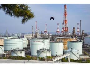 Oil storage tanks in the Keihin industrial area in Yokohama, Kanagawa Prefecture, Japan, on Monday, April 15, 2024. Oil shrugged off Iran's unprecedented attack on Israel, with prices easing on speculation that the conflict would remain contained. Photographer: Toru Hanai/Bloomberg