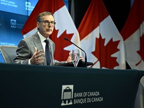 Governor of the Bank of Canada Tiff Macklem speaks during a news conference on the Bank of Canada's rate announcement in Ottawa on Wednesday, June 5, 2024. Macklem will give a speech on Monday to the Winnipeg Chamber of Commerce.