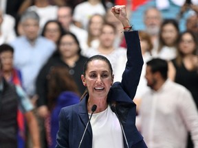 Mexico President-elect Claudia Sheinbaum Pardo greets supporters during a celebration event at the Arena Mexico in Mexico City on June 8, 2024.