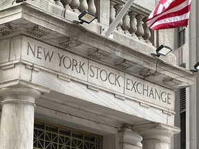 FILE - An entrance to the New York Stock Exchange is shown on June 26, 2024, in New York. Shares have fallen in most world markets on Thursday, June 27, 2024, ahead of a key U.S. inflation report due Friday.