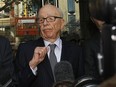 FILE - Rupert Murdoch talks with the media in London, July 15, 2011. Murdoch, 93, has married for the fifth time, News Corp. said Sunday, June 2, 2024. Murdoch and Elena Zhukova, a 67-year-old Russian-born retired molecular biologist, wed Saturday in a ceremony at his California vineyard.