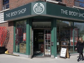 The exterior of a Toronto Body Shop store is seen on Monday, March 4, 2024. The Body Shop Canada will ask an Ontario court Friday to authorize a sale and investor solicitation process. The cosmetics company sought creditor protection earlier this year because its parent company, a European private equity firm, stripped it of cash and pushed it into debt, forcing it to close some stores.