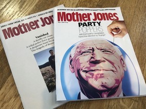 Copies of Mother Jones are shown in a photo taken on Wednesday, June 26, 2024, in Providence, R.I. The Center for Investigative Reporting, the publisher of Reveal and Mother Jones, said Thursday, June 27, 2024, it is suing ChatGPT maker OpenAI and its closest business partner, Microsoft, marking a new front in the legal battle between news publications fighting against unauthorized use of their content on artificial intelligence platforms.