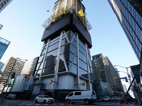 The One condominium under construction at the intersection of Yonge and Bloor Streets in Toronto, in October 2023.