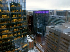 High vacancy rates of downtown office towers in Calgary on Jan. 12, 2022.
