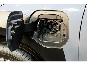 A charging socket on a Subaru Corp. Solterra electric sport utility vehicle (SUV) during an unveiling event in Tokyo, Japan, on Thursday, Nov. 11, 2021. Subaru premiered its first all-electric SUV jointly developed with Toyota Motor Corp. as the smaller automaker plays catchup with its larger peers in electric cars. Photographer: Toru Hanai/Bloomberg
