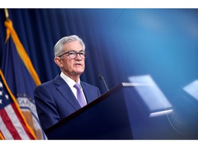 Jerome Powell, chairman of the US Federal Reserve, during a news conference following a Federal Open Market Committee (FOMC) meeting in Washington, DC, US, on Wednesday, June 12, 2024. Federal Reserve officials penciled in just one interest-rate cut this year and forecast more cuts for 2025, reinforcing policymakers calls to keep borrowing costs high for longer to suppress inflation.