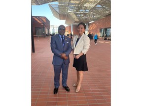 Malawi Vice President Honorable Michael Usi with Gold Standard CEO Margaret Kim at COP28 Dubai