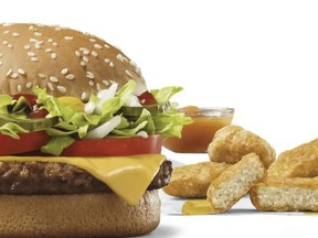 FILE - This image released by McDonald's in February, 2023, shows the McPlant plant-based burger and and the new plant-based McPlant Nuggets.