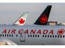 Air Canada planes on the tarmac at Toronto Pearson International Airport. Pilots will be in a legal position to issue a 72-hour strike notice at 12:01 a.m. Montreal time on Sunday.