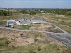 An aerial view of the land being developed by Northvolt for a new EV battery plant in Saint-Basile-le-Grand, east of Montreal, Que.