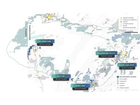 Map of Mustang Energy's Claims across the Athabasca Basin, Saskatchewan.