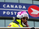 Canada Post employee Aurelia Arcaro of Rigaud, Que., rallies at Canada Post headquarters in Ottawa, Thursday, Nov. 28, 2024. 55,000 postal workers have been on strike since Nov. 15.