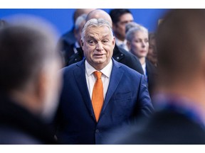 Viktor Orban, Hungary's prime minister, at a European Union summit in Budapest, Hungary, on Friday, Nov. 8, 2024. Prime Minister Viktor Orban kicked off Hungary's six-month EU presidency in July with uncoordinated diplomatic freelancing, which included a meeting with Russian President Vladimir Putin. Photographer: Akos Stiller/Bloomberg